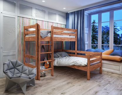 Кровать 2-х ярусн детск/подростк из массива дуба