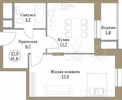 1-к квартира, 41.8 м², 2/17 эт.