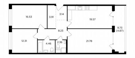 3-к квартира, 97.2 м², 2/16 эт.