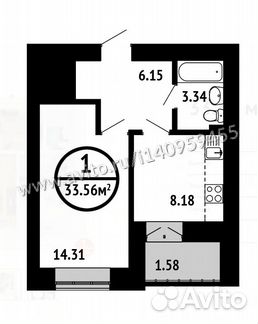1-к квартира, 33.6 м², 12/17 эт.